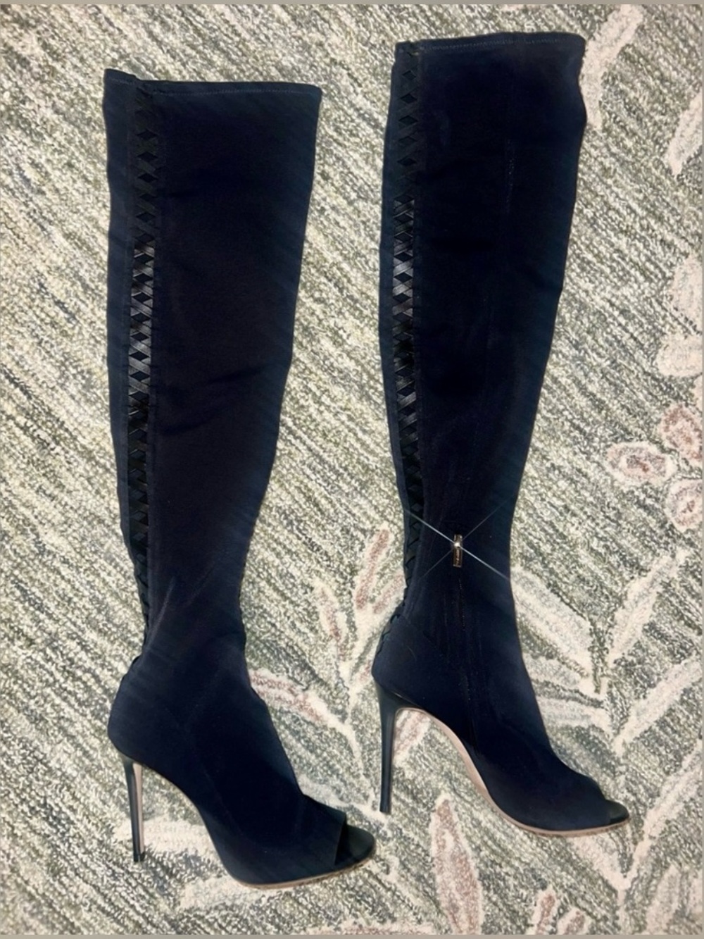 Jimmy Choo Desai Over-The-Knee Peep-Toe Boots - Black Stretch Mesh & Leather